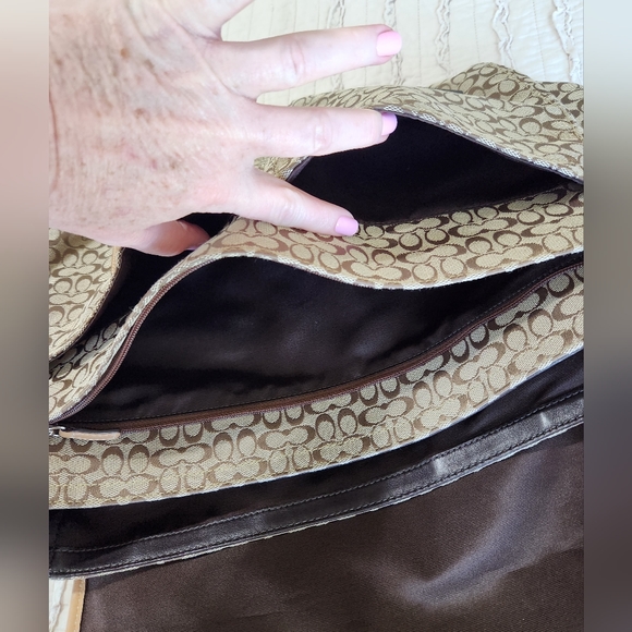 Coach Signature Print Lap Top Messenger Bag, Tan - Picture 8 of 16